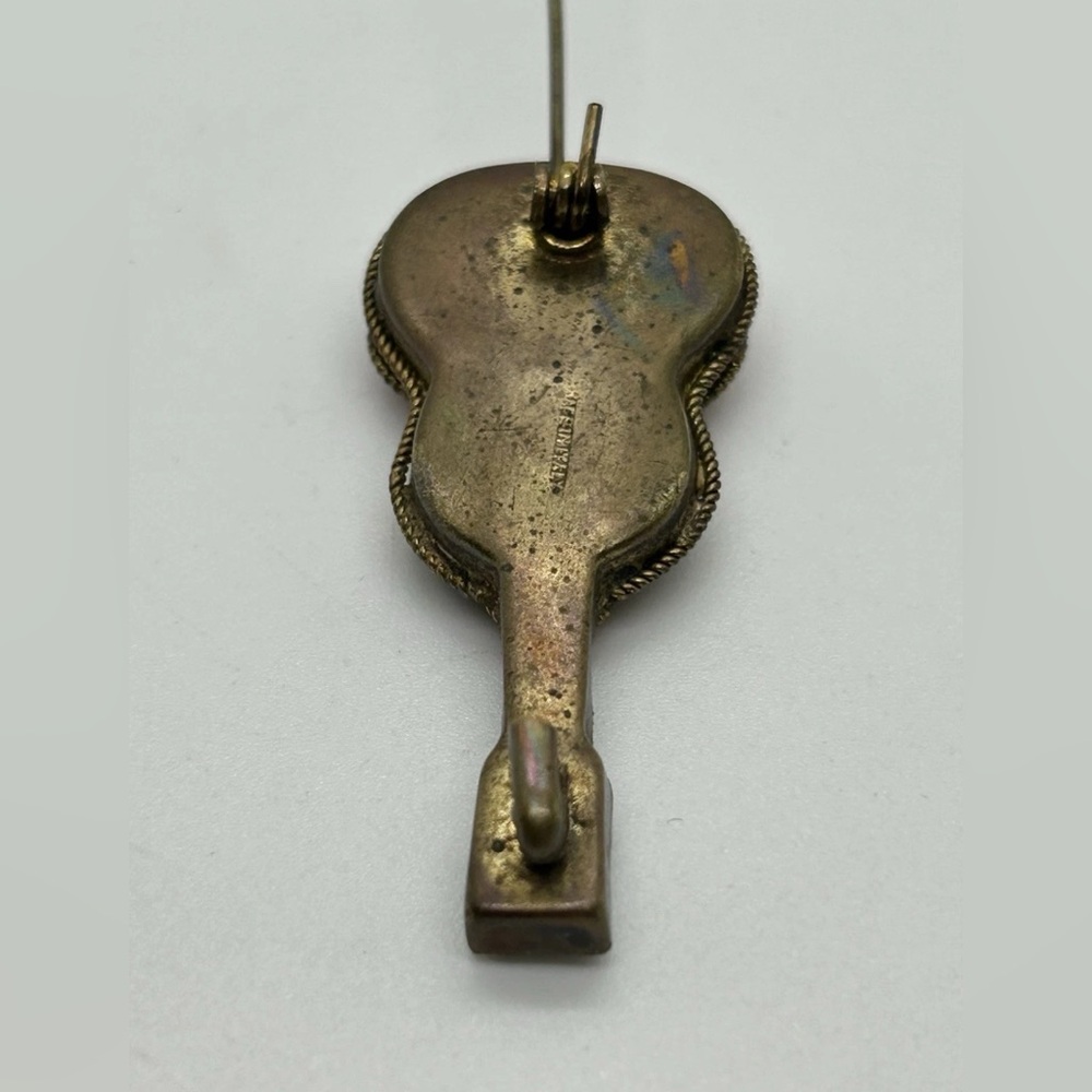 Vintage Italian Micro Mosaic Guitar Brooch Pin / Multi Colore - Picture 3 of 3